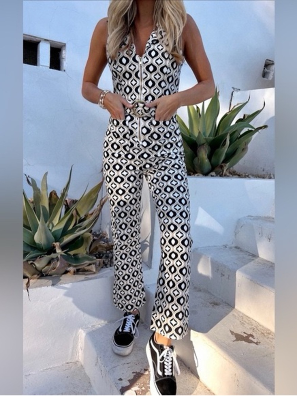 Show Me Your MuMu Denim Geometric Print Cropped Jacksonville Jumpsuit